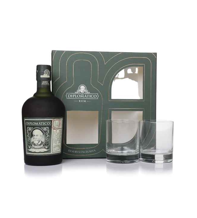 Rum Diplomatico Reserva Exclusiva v darilni škatli z dvema kozarcema